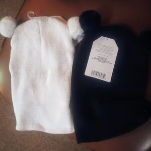 Kids' Black and White Pom-Pom Beanies (Pair)